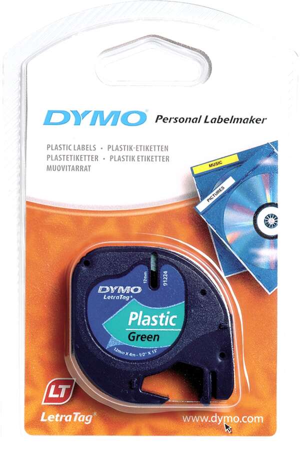 DYMO S0721640 — лента для LetraTag (зеленая), пластиковая, 12 мм х 4 м (10 штук в упаковке)