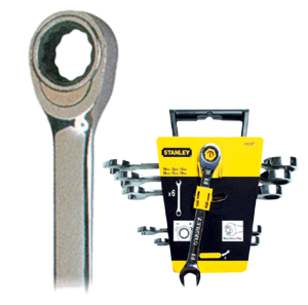 Stanley 4-89-907 - Набор комбинированных ключей с храповиком в головке накидного ключа (6шт., метр.)