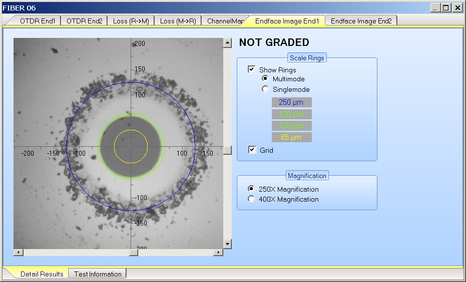 Инспектирование оптических коннекторов - Снимок торца многомодового волокна