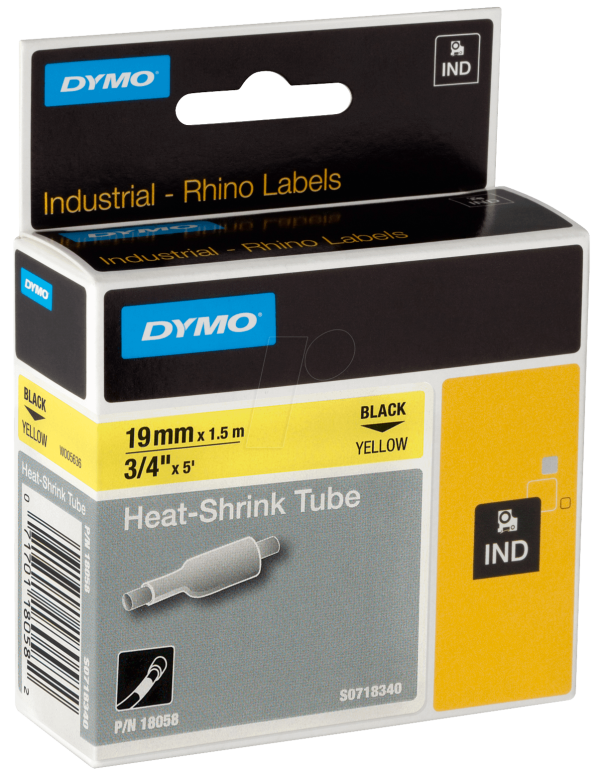 DYMO Rhino 18058 - картридж с термоусадочной трубкой (желтая), 19 мм x 1,5 м (5 штук в упаковке)