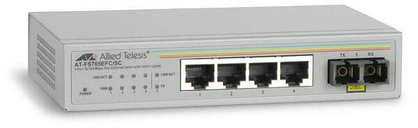 Allied Telesis AT-FS705EFC/SC - неуправляемый коммутатор 4x10/100TX, 1x100Base-FX, multimode, 2 км, металлический корпус, внешний блок питания