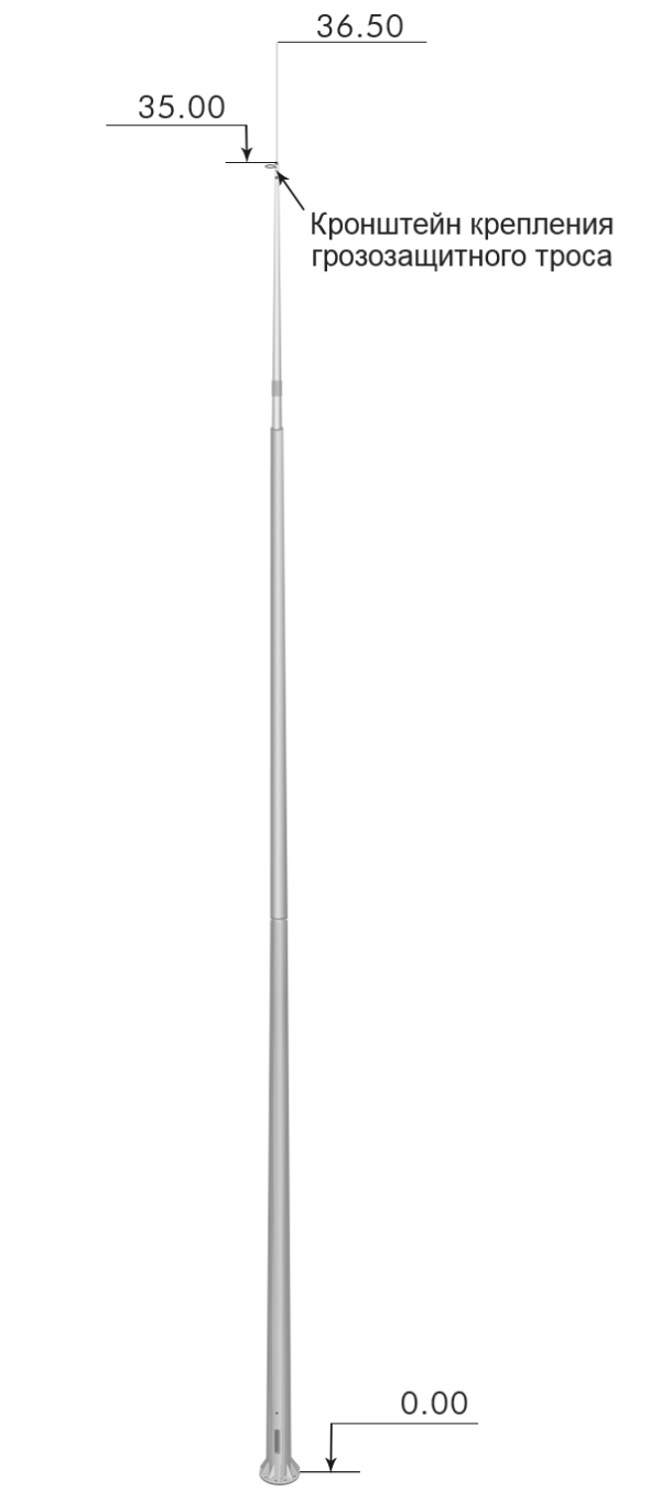 ZZ-204-135 — Опора системы тросовой молниезащиты с одним узлом крепления троса (высота подвеса 35 м)