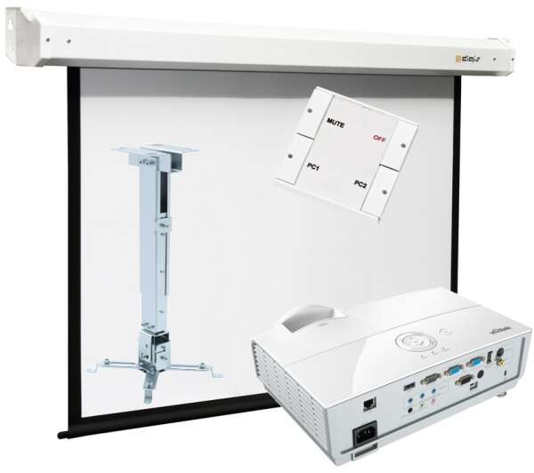 Мультимедийный комплект AVR-OSC-432. Проектор XGA, 3000 Lm; моторизованный экран 150x200; потолочный кронштейн; настенная кнопочная система управления