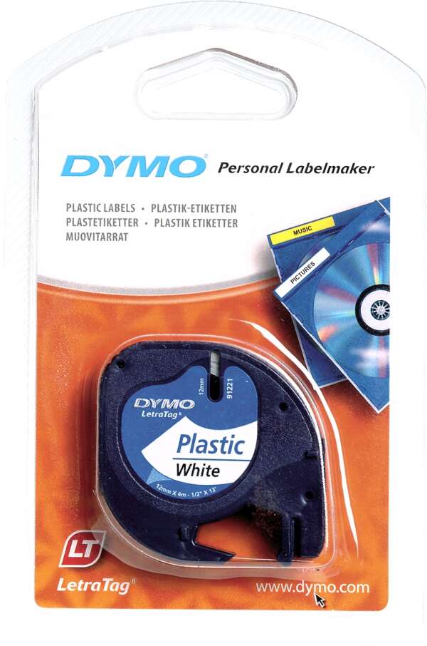 DYMO S0721610 — лента для LetraTag (белая), пластиковая, 12 мм х 4 м (10 штук в упаковке)