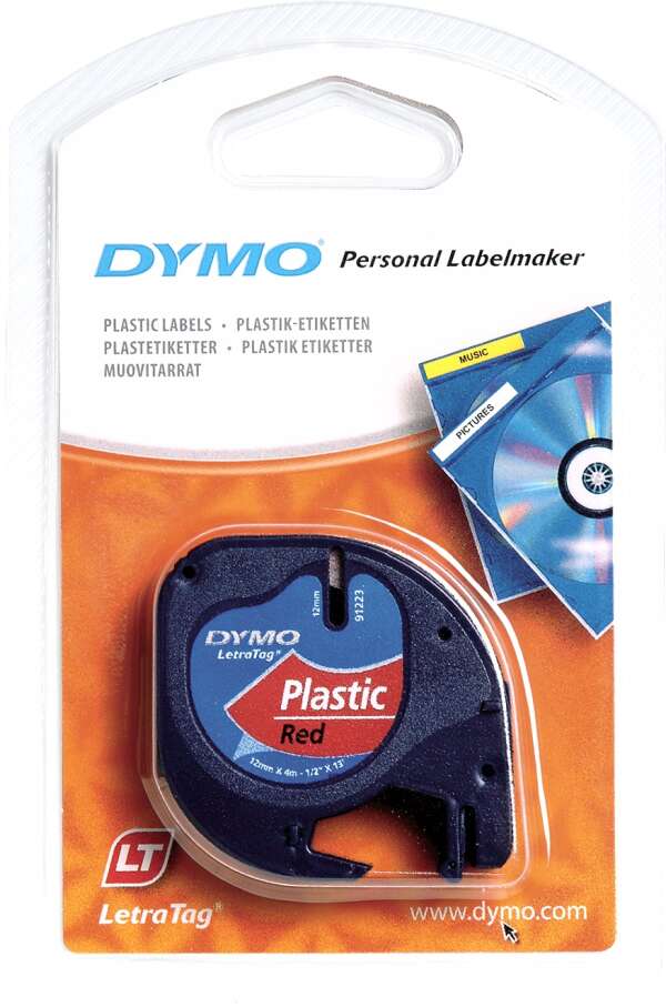 DYMO S0721630 — лента для LetraTag (красная), пластиковая, 12 мм х 4 м (10 штук в упаковке)