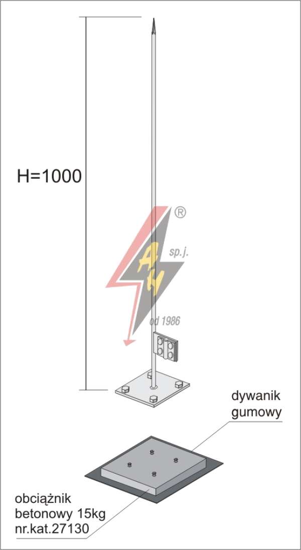 AH Hardt AH-27181 - Вольностоящая мачта, (горячего оцинкования) H=1000 mm, цельная, утяжитель 27130, (Ø 0,50 m) – 1,3 кг / 16,3 кг