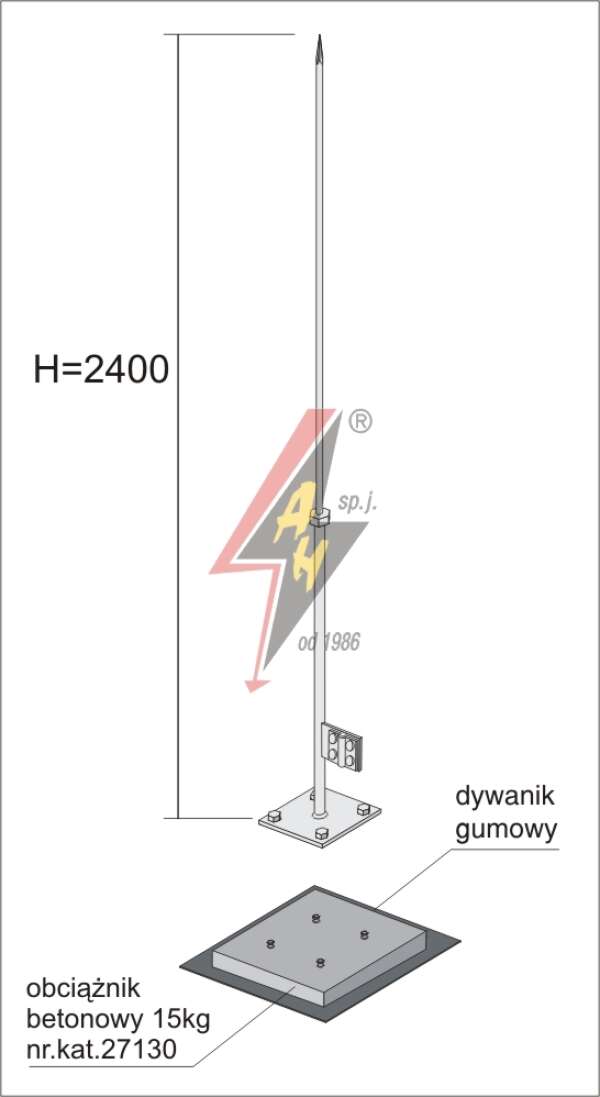 AH Hardt AH-27571 - Вольностоящая мачта, (горячего оцинкования) H=2400 mm, составная, утяжитель 27130, (Ø 0,5 m) – 3,0 кг / 18,0 кг