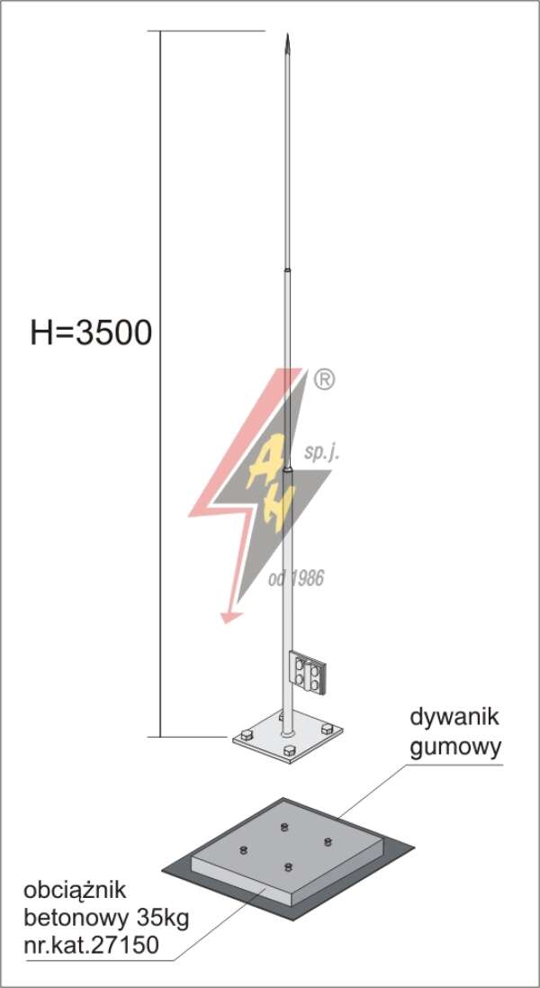 AH Hardt AH-27581 - Вольностоящая мачта, (горячего оцинкования) H=3500 mm, цельная, утяжитель 27150, (Ø 0,71 m) – 6,5 кг / 41,5 кг
