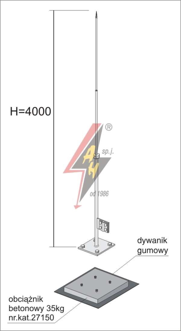 AH Hardt AH-27241 - Вольностоящая мачта, (горячего оцинкования) H=4000 mm, составная, утяжитель 27150, (Ø 0,71 m) – 6,8 кг / 41,8 кг