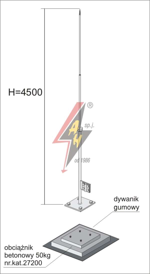 AH Hardt AH-27621 - Вольностоящая мачта, (горячего оцинкования) H=4500 mm, составная, утяжитель 27200, (Ø 0,71 m) – 7,3 кг / 57,3 кг