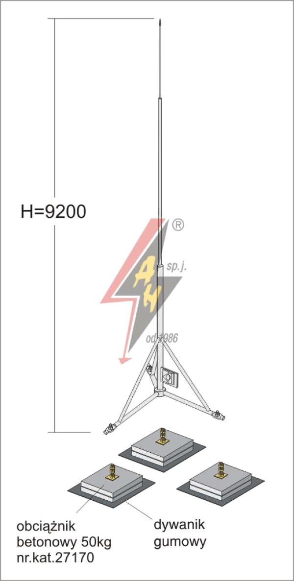 AH Hardt AH-27371 - Вольностоящая мачта, стальная (горячего оцинкования) H=9200 mm, составная, тренога, утяжители 3x27170, (Ø 1,90 m) – 28,0 кг / 238 кг