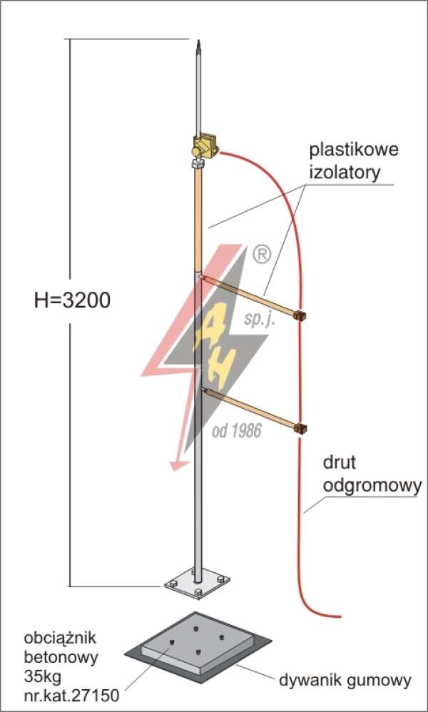 AH Hardt AH-28111 - Мачта горячего оцинкования, с изолированным громоотводом H=3200 mm, составной, утяжелитель 27150, (Ø 0,71 m) – 5,5 кг / 40,5 кг