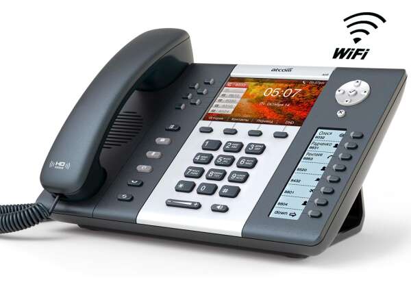 ATCOM A68W IP-телефон, цветной LCD 4,3", 8 клавиш BLF с LCD дисплеем, Wi-Fi 802.11bgn, 2x10/100/1000T, 32 SIP линии, POE, БП в комплекте