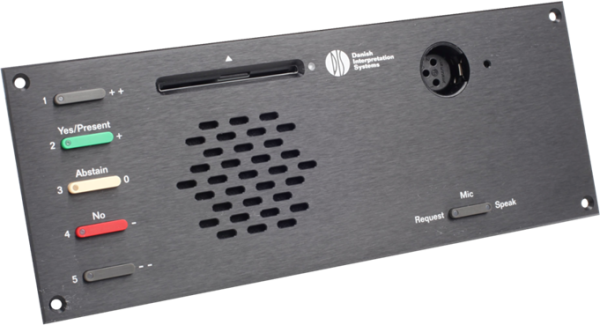 DIS DM 6620 F врезной микрофонный пульт делегата: 5 кнопок голосования, считыватель карт, черный цвет