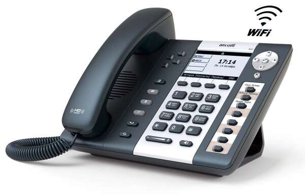 ATCOM A41W IP-телефон, чб LCD 3,2", 8 клавиш BLF, Wi-Fi 802.11bgn, 2x10/100TX, 8 SIP линий, POE, БП в комплекте