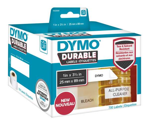 DYMO 1933081 - этикетки с сильным клеем, стойкие к разрыву и абразивам, 25х89 мм, 700 шт/рул (6 рулонов в упаковке)
