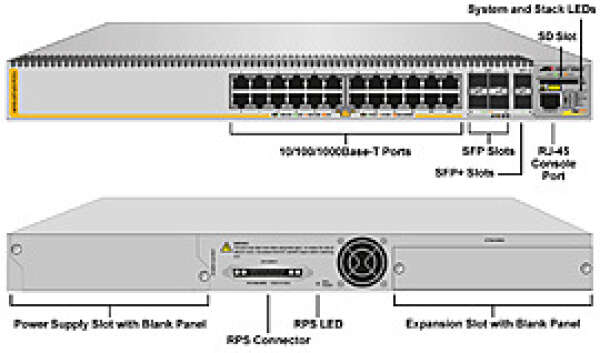 Allied Telesis AT-x610-24Ts/X-POE+ Коммутатор L3+, 24x10/100/1000T или 4 SFP комбо, 2xSFP+ (10G), слот под опциональный модуль x6EM/XS2 (2xSFP+), POE+ (бюджет мощности 480/780Вт)