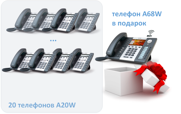 Комплект из 20 телефонов ATCOM A20W и 1 телефон A68W в подарок