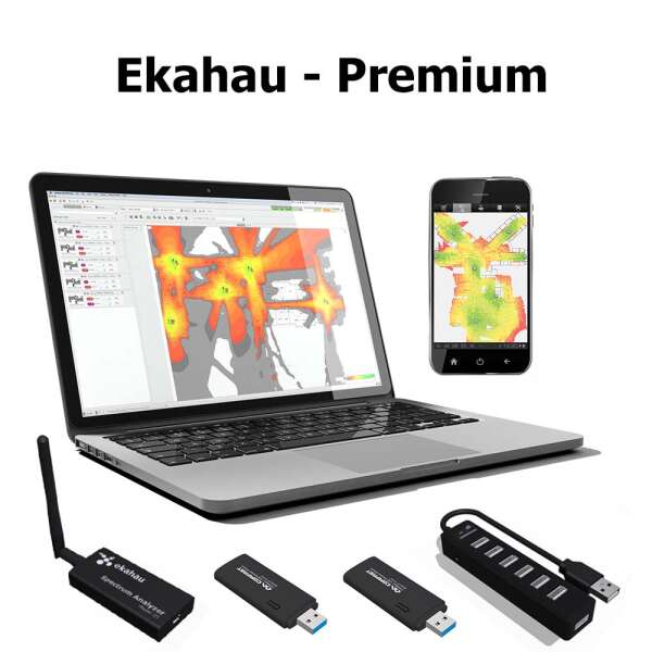 Комплект ESS Premium Pack Pro: Анализатор WiFi сети Ekahau Site Survey 9.x PRO, USB Анализатор спектра 2.4 и 5 GHz, Анализатор WiFi для Android MOB-3x, USB Адаптеры NIC SA-1 - 2 шт, USB HUB (обязательно комплектовать с ESS-SUP-9x-PRO)