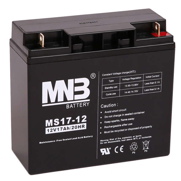 MNB MS17-12 Аккумуляторная батарея серии MS (12 В, 17 Ач, 181х77х160 мм, 4,92 кг)