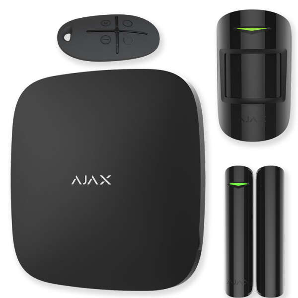 AJAX StarterKit Plus - стартовый комплект GSM сигнализации AJAX. Интеллектуальная централь, датчик движения, датчик открытия, брелок управления. Цвет - черный