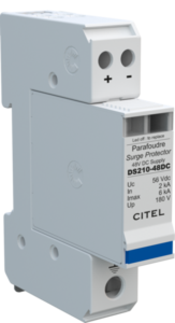 CITEL DS210-48DC УЗИП по постоянному току. ТИП 2и 3 Un-dc 48 V - Uc DC 56 V Uc AC 40V/ In 2 kA Imax 6 kA /визуальнаясигнализация срабатывания (LED датчик)