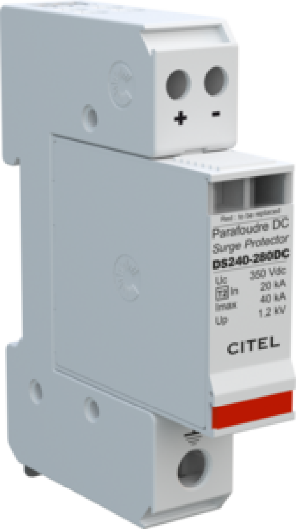 CITEL DS240-280DC УЗИП для сети постоянного тока компактный подключение + и - , ТИП 2 Un280 VDC, UC 350 VDC / In 20 kA Imax 40 kA(сигнализация визуальная )