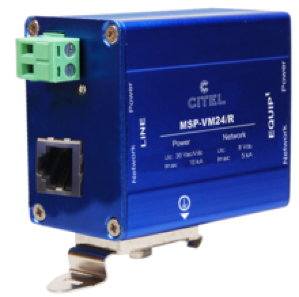 CITEL MSP-VM24 УЗИП для камер видеонаблюдения. Защита по Питанию(UN 24 В АС / В DC), передачи данных (1 пара сигнал 0-5 В) и видео сигнала (BNC разъем 100 Mhz)