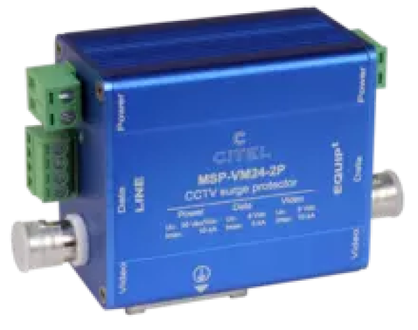 CITEL MSP-VM24-2P УЗИП для камер видеонаблюдения. Защита по Питанию(UN 24 В АС / В DC) передачи данных (2 пары сигнал 0-5 В) и видео сигнала (BNC разъем 100 Mhz)