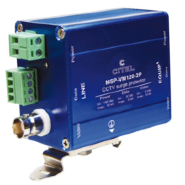 CITEL MSP-VM120-2P УЗИП для камер видеонаблюдения. Защита по Питанию(UN 120 В АС / UC 150В DC) передачи данных (2 пары сигнал 0-5 В) и видео сигнала (BNC разъем 100 Mhz)