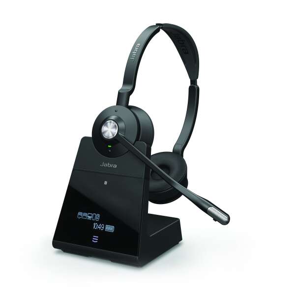 Jabra ENGAGE 75 Stereo - беспроводная DECT гарнитура для 2 стационарных телефонов, ПК и 2 моб. устройств с шумоподавлением и зарядной базой (2 динамика,