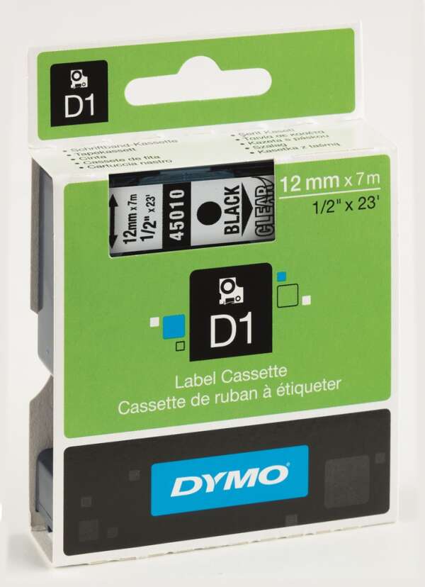 DYMO S0720500 - картридж D1 с лентой (прозрачная, шрифт черный), 12 мм х 7 м