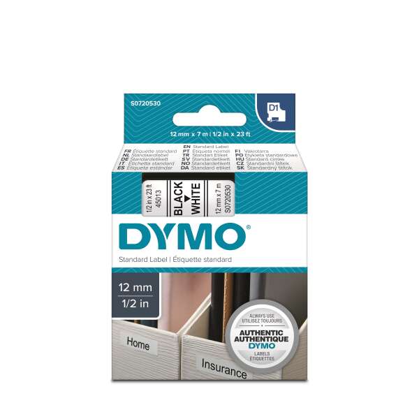 DYMO S0720530 - картридж D1 с лентой (белая, шрифт черный), 12 мм х 7 м