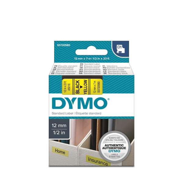 DYMO S0720580 - картридж D1 с лентой (желтая, шрифт черный), 12 мм х 7 м