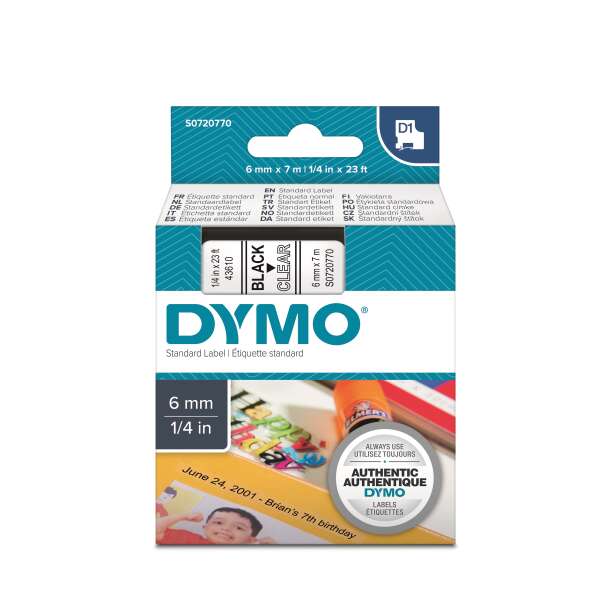 DYMO S0720770 - картридж D1 с лентой (прозрачная, шрифт черный), 6 мм х 7 м
