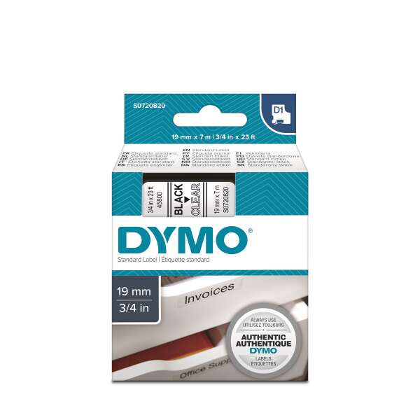 DYMO S0720820 - картридж D1 с лентой (прозрачная, шрифт черный), 19 мм х 7 м