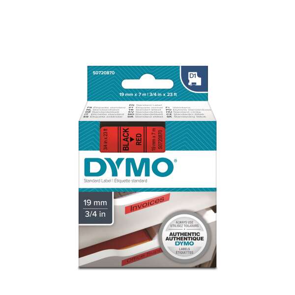 DYMO S0720870 - картридж D1 с лентой (красная, шрифт черный), 19 мм х 7 м