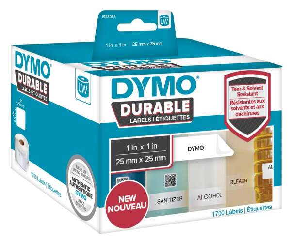 DYMO 1933083 - этикетки с сильным клеем, стойкие к разрыву и абразивам, 25х25 мм, 1700 шт/рул