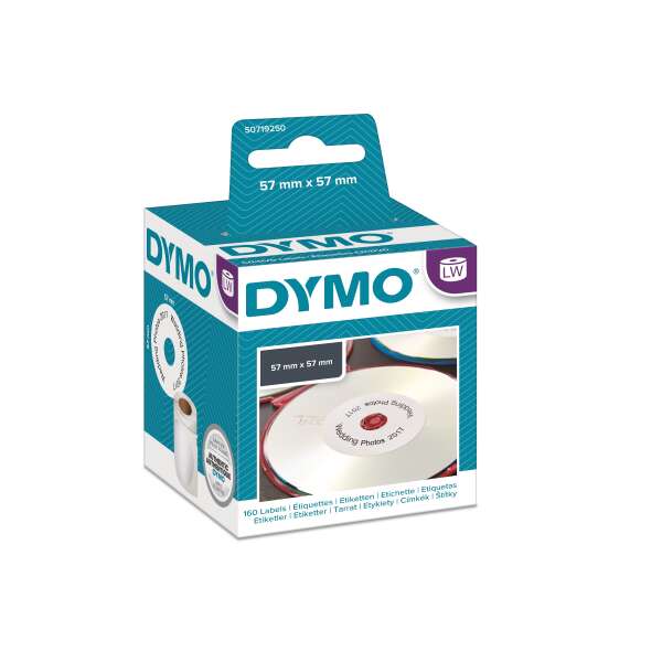 DYMO S0719250/14681 - этикетки для CD/DVD, белые, диаметр 57 мм, 160 шт/рул