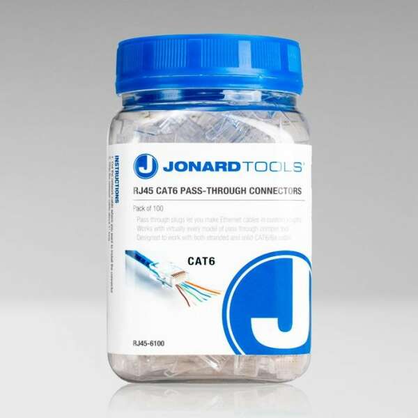 Сквозные коннекторы Jonard Tools RJ45 (CAT6) для одножильных и многожильных проводников (100 шт)