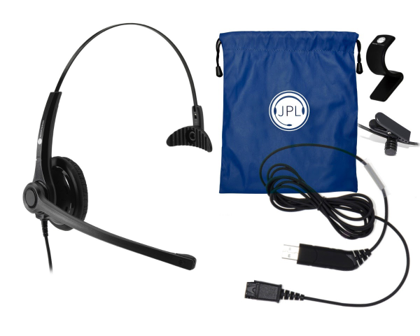 JPL-400-PM+BL-05NB — Профессиональная проводная гарнитура с шумоподавлением микрофона (разъем QD, один динамик) и USB-адаптер для подключения к ПК