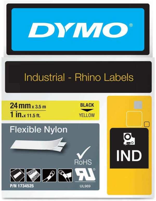 DYMO Rhino 1734525 - картридж с нейлоновой лентой (желтая), 24 мм x 3,5 м
