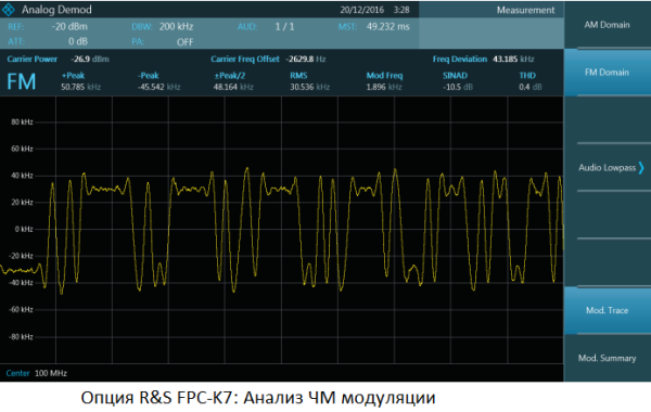 Rohde&Schwarz FPC-K7 - программная опция, анализ аналоговой модуляции (АМ, ЧМ, АМн, Чмн) для анализатора спектра R&S FPC1000/FPC1500 (код опции: 1328.6748.02)