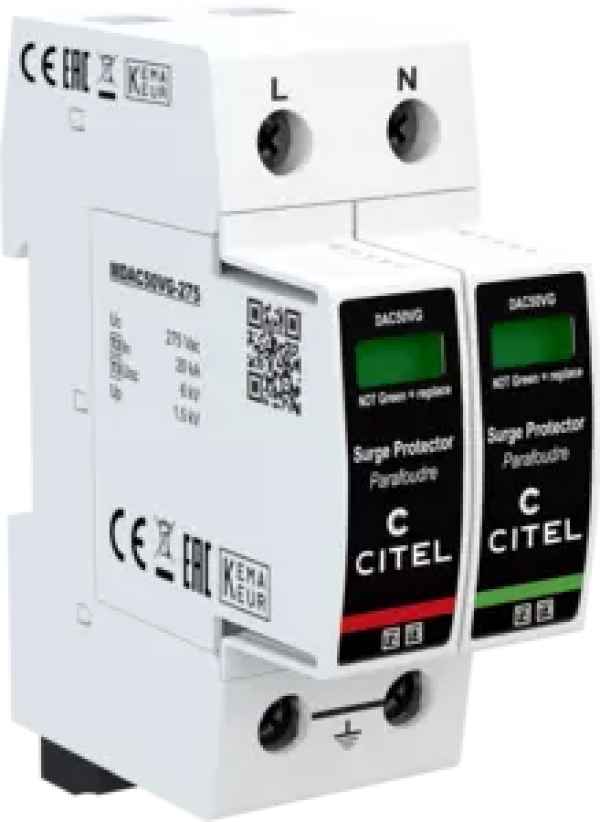 CITEL DAC50VGS-11-275 УЗИП Тип 2+3, Схема (1+1), 2 полюса, TT-TN, UN220/UC275 Vac,  In=20kA  (сигнализация визуальная + дистанционная)