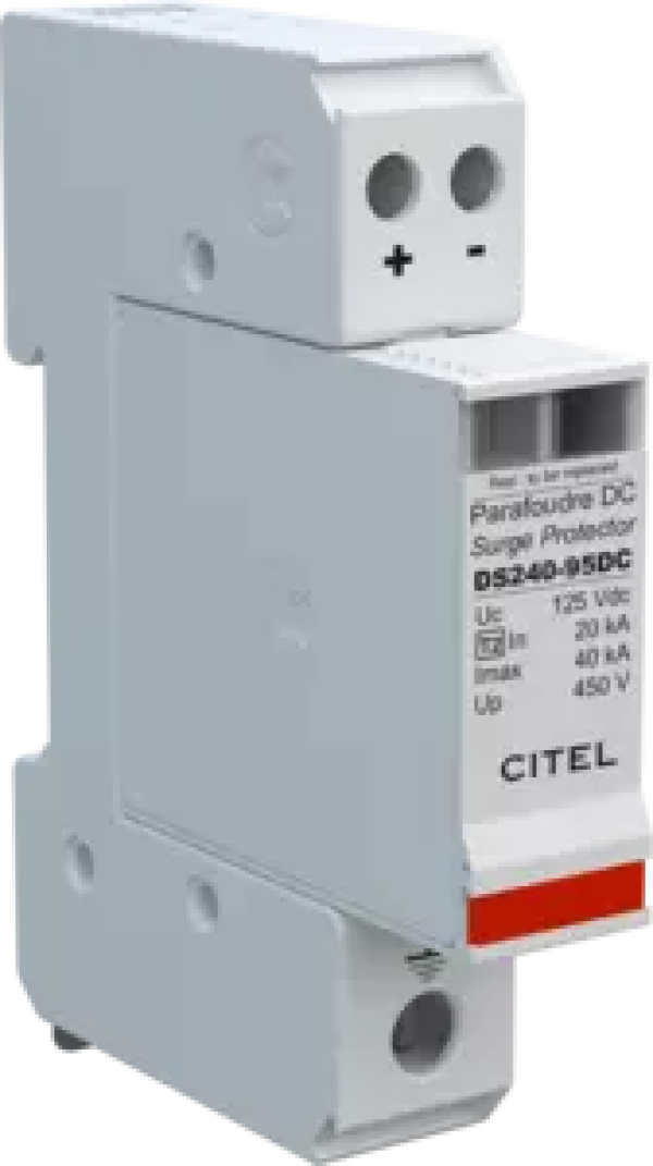 CITEL DS240S-95DC УЗИП для сети постоянного тока компактный подключение + и - , ТИП 2 Un95 VDC, UC 125 VDC / In 20 kA Imax 40 kA(сигнализация визуальная + д