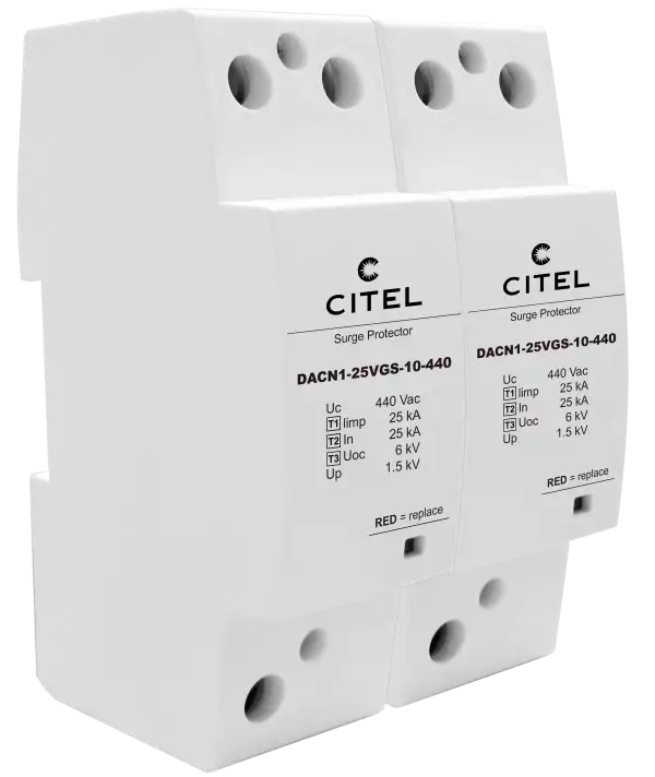 CITEL DACN1-25VGS-20-440 — УЗИП 1+2+3 Iimp 25 kA ,In 25kA Imax 70 kA UC 440Vac схема 2+0 , визуальная и дистанционная сигнализация