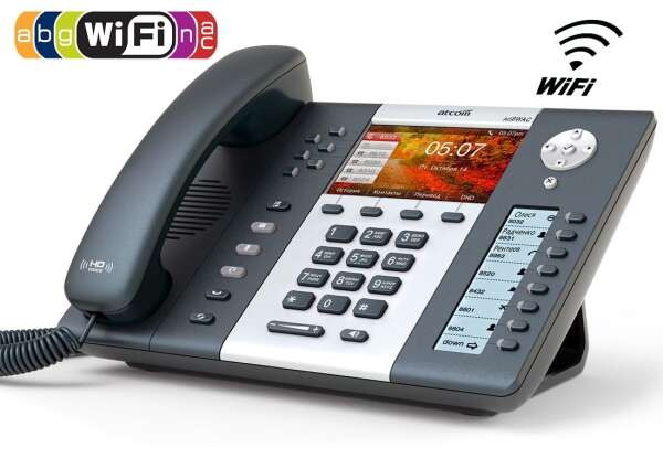 ATCOM A68WAC IP-телефон, цветной LCD 4,3", 8 клавиш BLF с LCD дисплеем, Wi-Fi 802.11bgnac 2,4 и 5ГГц, 2x10/100/1000T, 32 SIP линии, POE, БП в комплекте