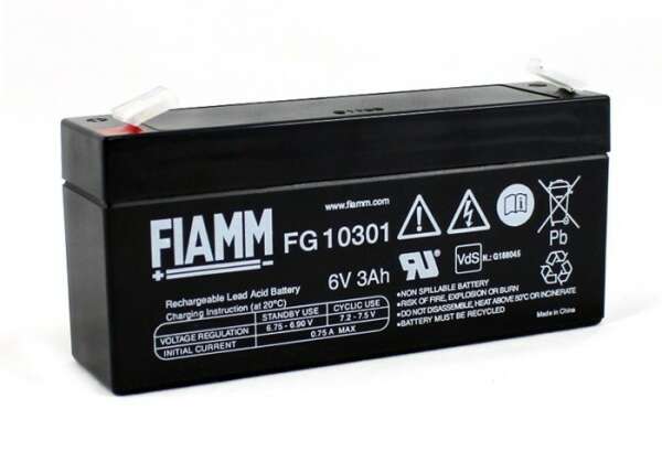 FIAMM FG 10301 - батарея аккумуляторная серии FG (6 В, 3 Ач, 134х34х60 мм, 0,72 кг)