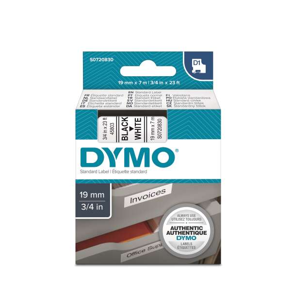 DYMO S0720830 - картридж D1 с лентой (белая, шрифт черный), 19 мм х 7 м (5 штук в упаковке)