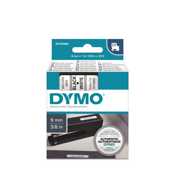 DYMO S0720680 - картридж D1 с лентой (белая, шрифт черный), 9 мм х 7 м (5 штук в упаковке)